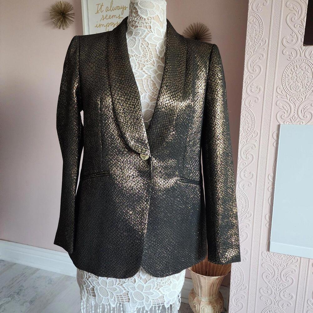 NWT Anne Klein Gold Metallic unique Blazer jacket s